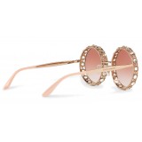 Dolce & Gabbana - Round Metal Sunglasses with Crystals - Rose Gold - Dolce & Gabbana Eyewear