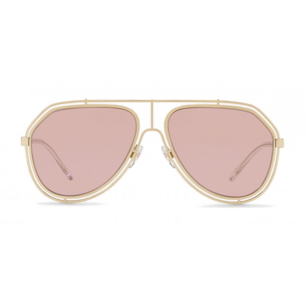 Dolce & Gabbana - Occhiale da Sole Pilot con Profilo Metallico - Oro Chiaro Lucido Rosa - Dolce & Gabbana Eyewear