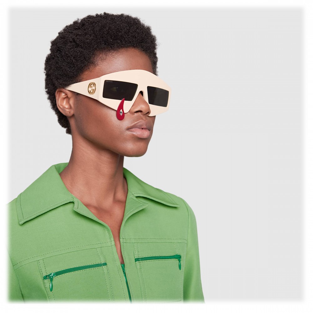 Gucci - Rectangular Acetate Sunglasses - Ivory - Gucci Eyewear - Avvenice