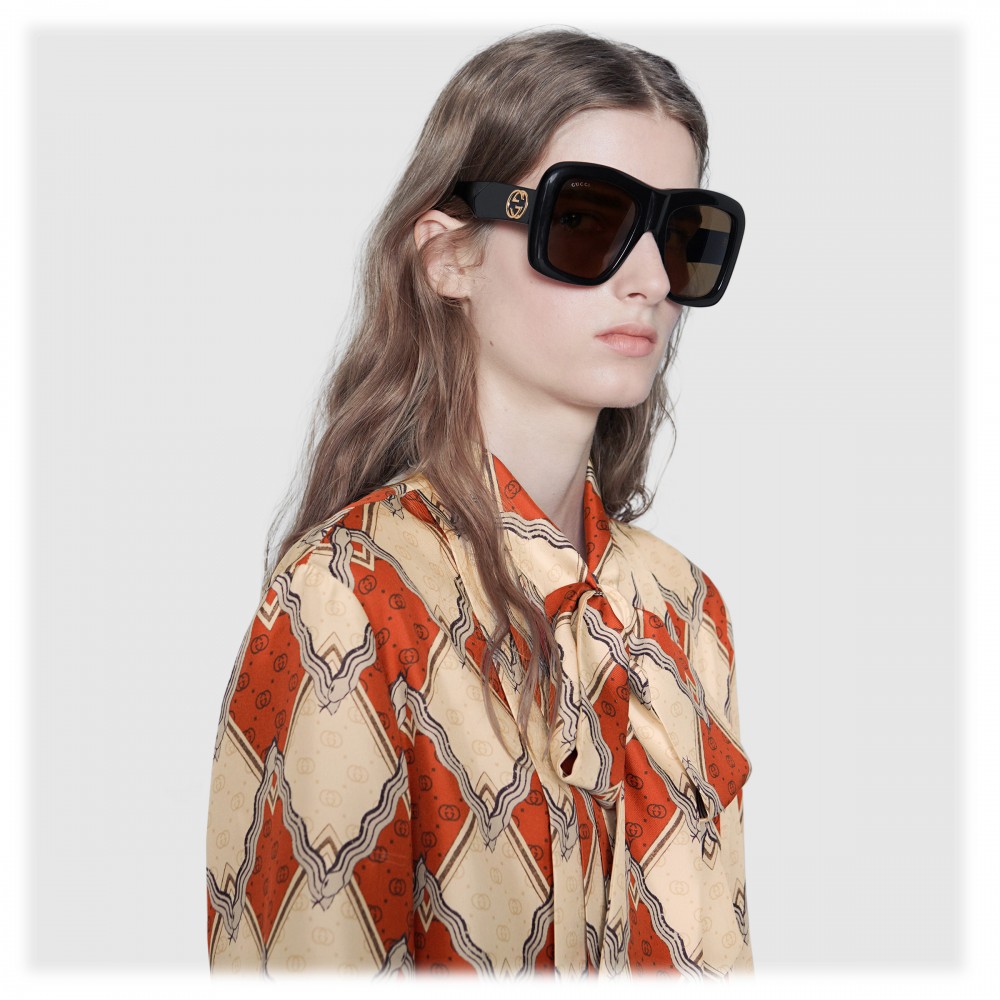 gucci brown square oversized sunglasses