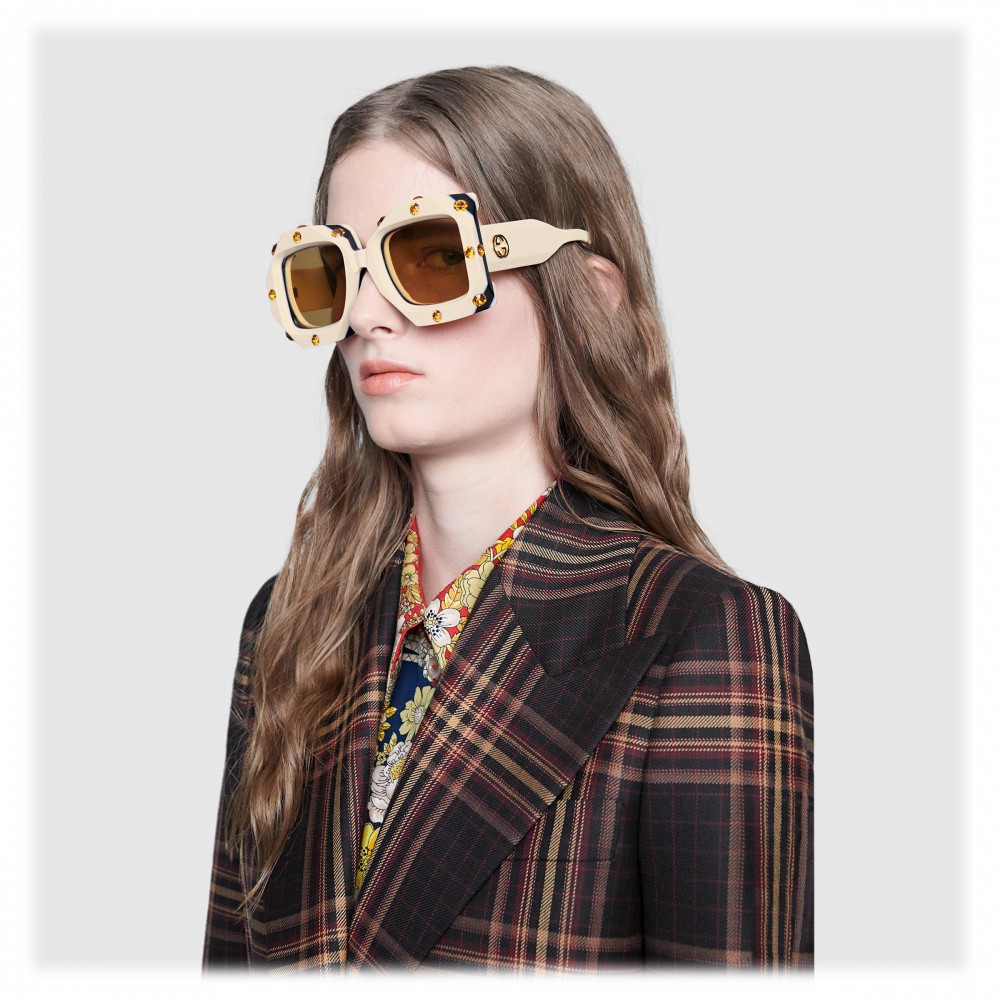 Gucci - Square Oversize Sunglasses with Swarovski Crystals - White ...