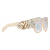Gucci - Occhiale da Sole Oversize in Acetato con Cristalli - Bianco - Gucci Eyewear