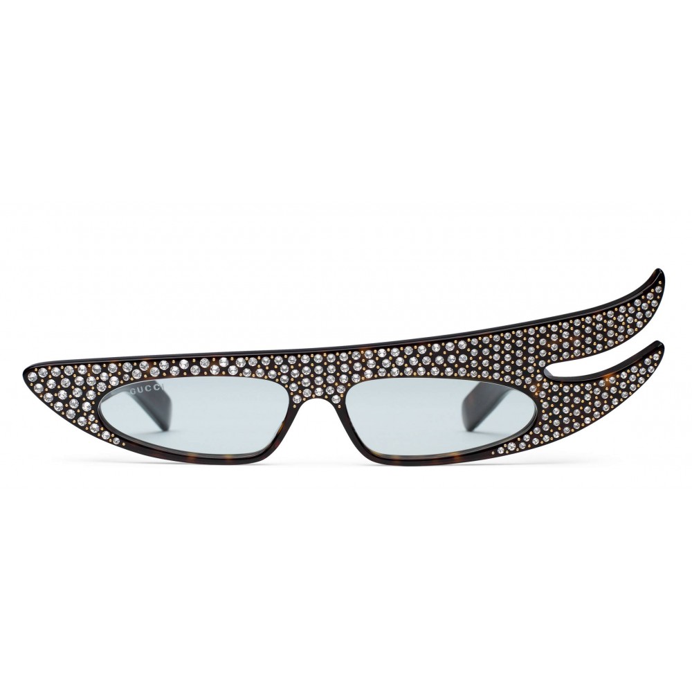Gucci - Rectangular Angle Acetate Sunglasses with Crystals - Turtle ...