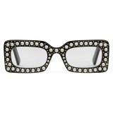 Gucci - Rectangular Sunglasses with Pearls - Black - Gucci Eyewear