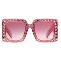 Gucci - Occhiale da Sole Quadrati Oversize in Acetato - Rosa con Cristalli - Gucci Eyewear