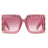 Gucci - Square Oversize Acetate Sunglasses - Pink with Crystals - Gucci Eyewear