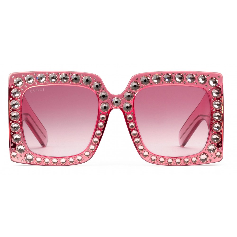 Gucci Square Oversize Acetate Sunglasses Pink With Crystals Gucci Eyewear Avvenice
