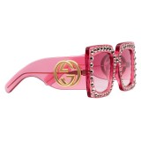 Gucci - Square Oversize Acetate Sunglasses - Pink with Crystals - Gucci Eyewear