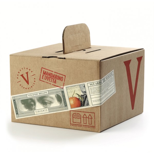 Vincente Delicacies - Vincenzo Bellini - Artisan Panettone wth Mandarin and Raisins - Sicilian Looks - Box