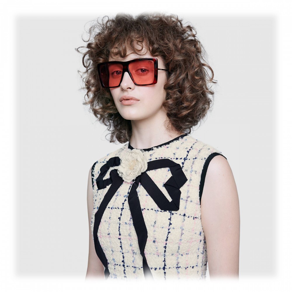 Gucci - Square-Frame Sunglasses - Cherry Red - Gucci Eyewear - Avvenice