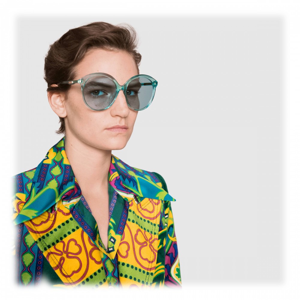 Specialized Fit Round Frame Sunglasses -Transparent Blue Acetate - Gucci - Avvenice