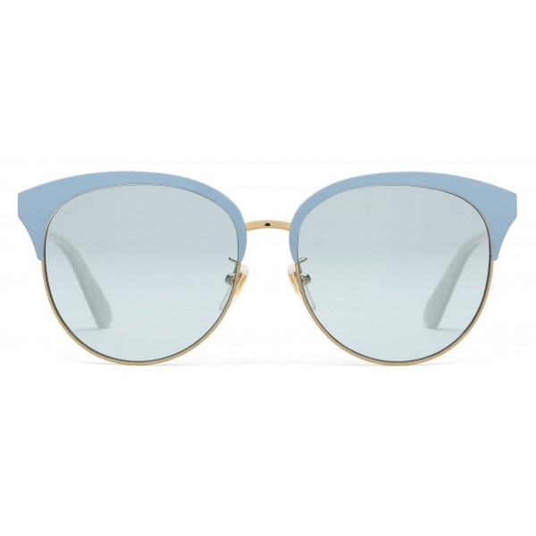 Gucci - Specialized Fit Round Frame Metal Sunglasses - Light Blue - Gucci Eyewear
