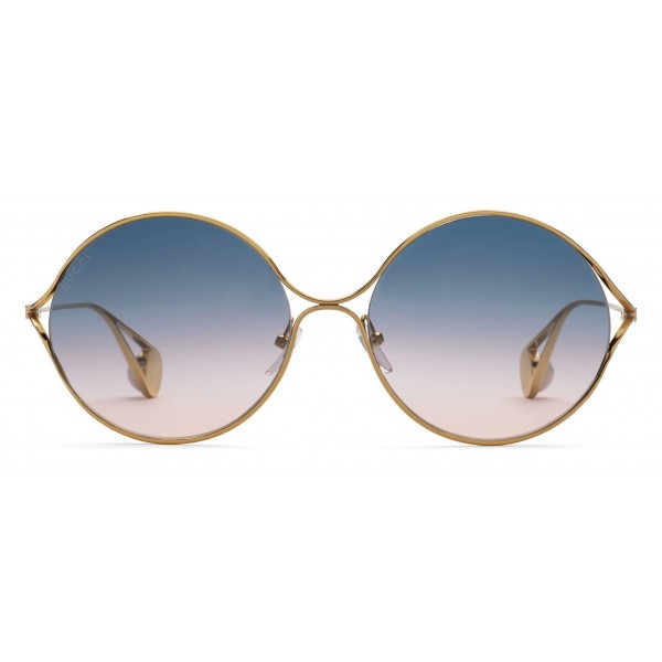 Gucci - Round Frame Metal Sunglasses - Gold Forked - Gucci Eyewear