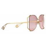 Gucci - Oversize Round Frame Metal Sunglasses - Light Pink - Gucci Eyewear