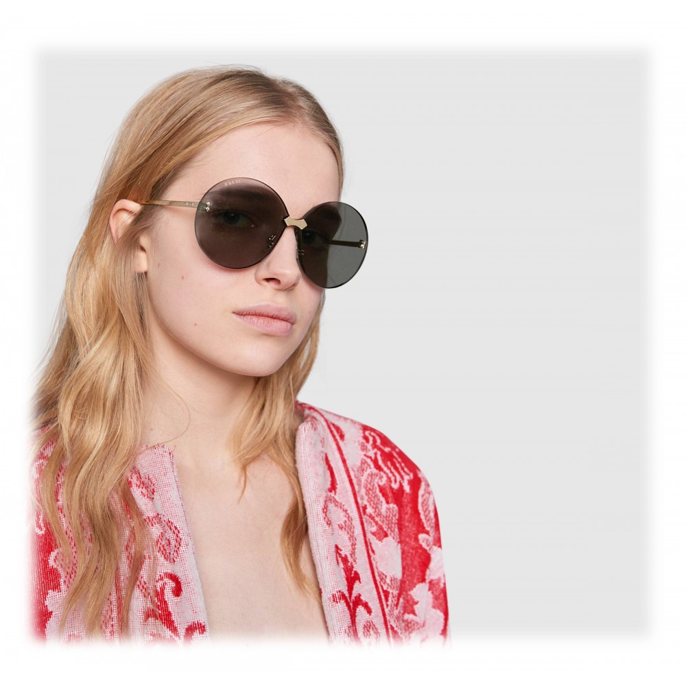 Gucci - Round Frame Rimless Sunglasses - Gold Grey - Gucci Eyewear ...