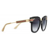 Gucci - Occhiali da Sole Quadrati in Acetato - Acetato Nero Metallo Oro - Gucci Eyewear