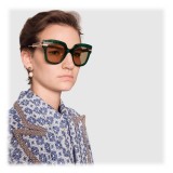 Gucci - Occhiali da Sole Quadrati in Acetato Glitter - Verde Smeraldo Glitter e Metallo Color Oro - Gucci Eyewear
