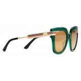 Gucci - Occhiali da Sole Quadrati in Acetato Glitter - Verde Smeraldo Glitter e Metallo Color Oro - Gucci Eyewear