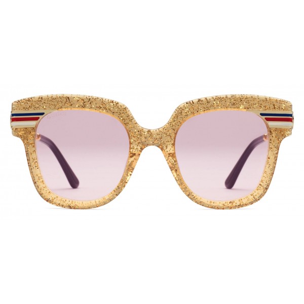 Gucci - Occhiali da Sole Quadrati in Acetato Glitter - Color Oro Glitter e Metallo Color Oro - Gucci Eyewear