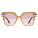 Gucci - Occhiali da Sole Quadrati in Acetato Glitter - Color Oro Glitter e Metallo Color Oro - Gucci Eyewear