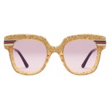 Gucci - Square Frame Acetate Sunglasses Glitter - Gold Glitter Acetate and Gold  - Gucci Eyewear