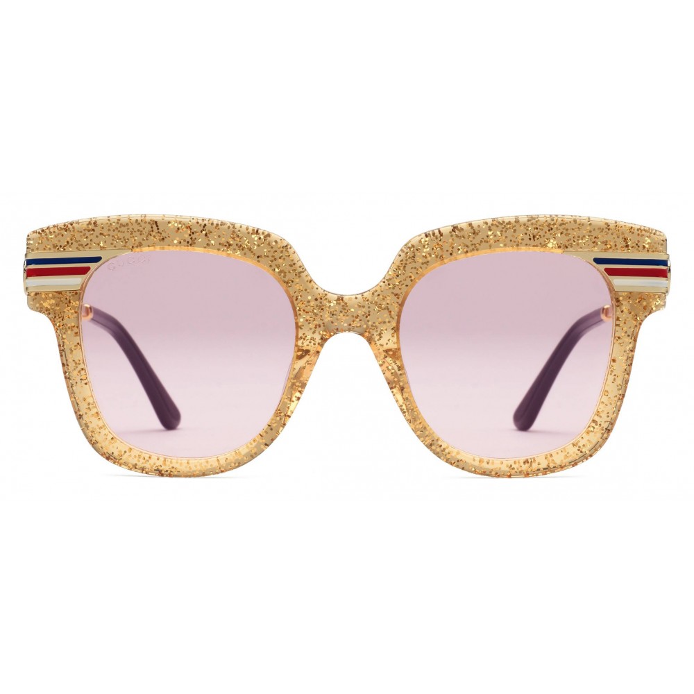 Gucci Square Frame Acetate Sunglasses Glitter Gold Glitter Acetate And Gold Gucci Eyewear