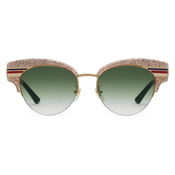 Gucci - Cat Eye Glitter Acetate Sunglasses - Beige Glitter Acetate and Gold Metal  - Gucci Eyewear