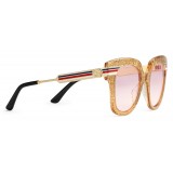 Gucci - Square Frame Acetate Sunglasses Glitter - Gold Glitter Acetate and Gold  - Gucci Eyewear