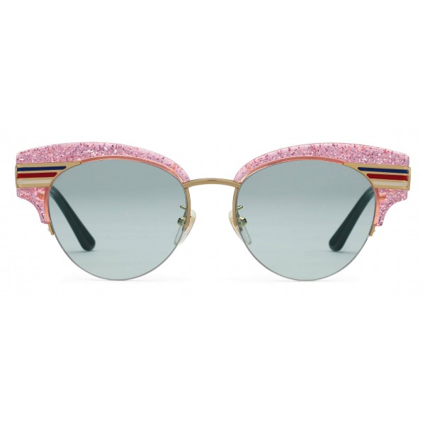 Gucci - Occhiali da Sole Cat Eye in Acetato Glitter - Rosa Glitter e Metallo Color Oro - Gucci Eyewear