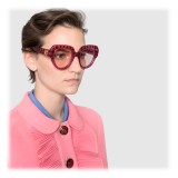 Gucci - Square Frame Acetate Sunglasses with Heart Crystalss -Transparent Fuchsia Acetate - Gucci Eyewear