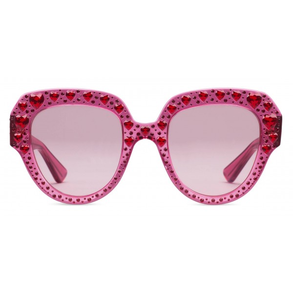 Gucci - Square Frame Acetate Sunglasses with Heart Crystalss