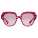 Gucci - Square Frame Acetate Sunglasses with Heart Crystalss -Transparent Fuchsia Acetate - Gucci Eyewear