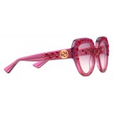 Gucci - Square Frame Acetate Sunglasses with Heart Crystalss -Transparent Fuchsia Acetate - Gucci Eyewear