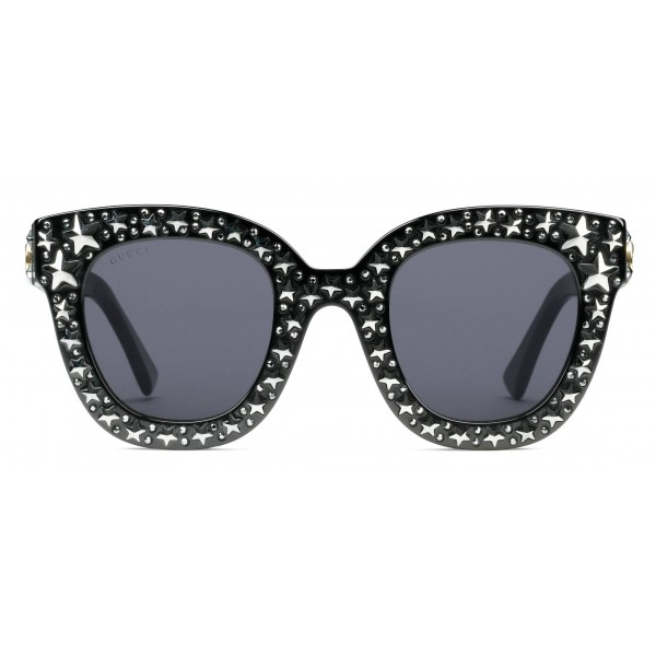 Gucci - Cat Eye Acetate Sunglasses with Stars Black Acetate - Eyewear -