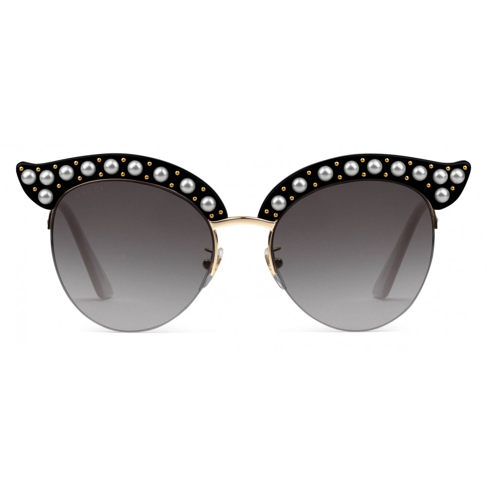 Gucci Cat Eye Acetate Sunglasses With Pearls Black Acetate Gucci