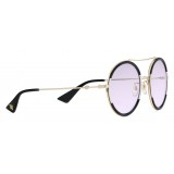 Gucci - Occhiali da Sole Rotondi  - Nero e Avorio con Lenti Viola Chiaro - Gucci Eyewear