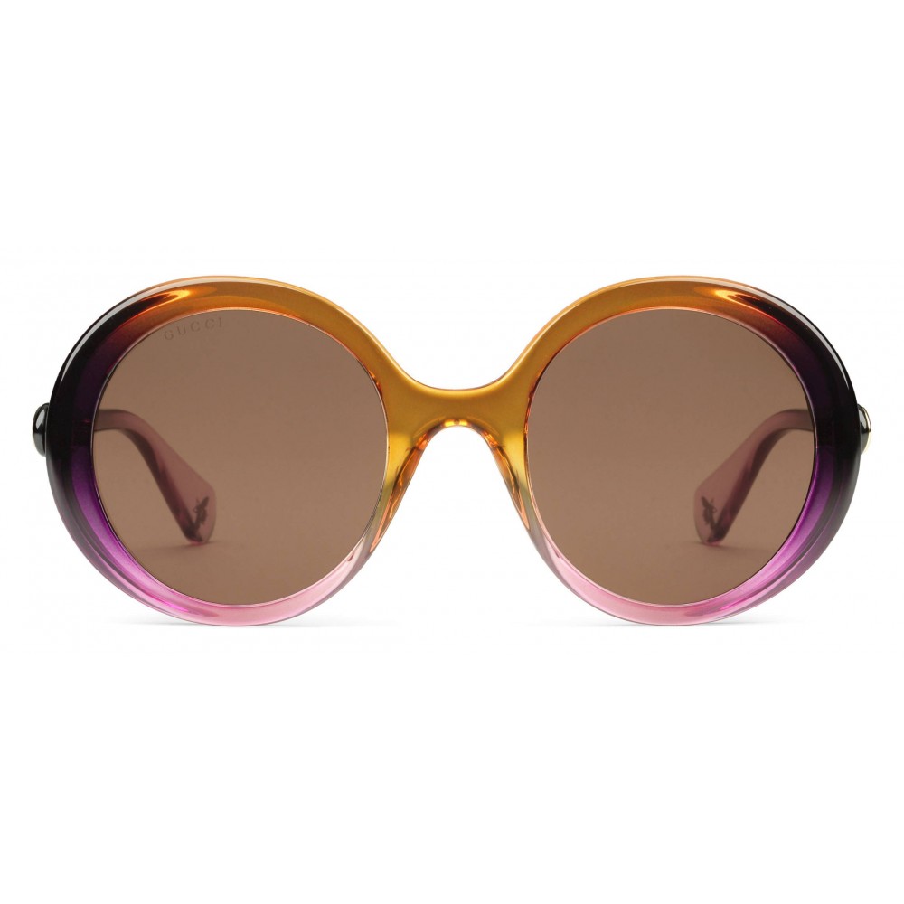 gucci round frame acetate sunglasses pink