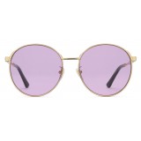 Gucci - Round Frame Metal Sunglasses - Gold  with Green and Red Web Detail - Gucci Eyewear