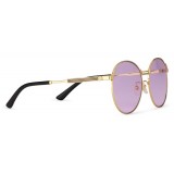 Gucci - Round Frame Metal Sunglasses - Gold  with Green and Red Web Detail - Gucci Eyewear