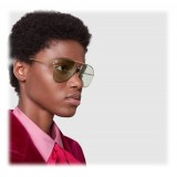 Gucci - Occhiali da Sole Aviator in Metallo - Oro Dettaglio Giallo Trasparente - Gucci Eyewear