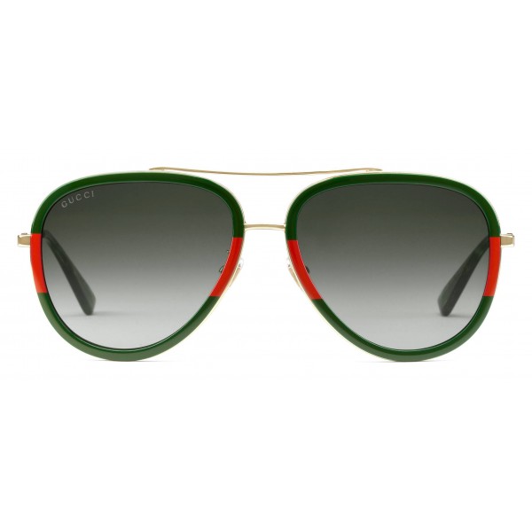 Gucci - Occhiali da Sole Aviator in Metallo - Dorato con Dettaglio Web Verde e Rosso - Gucci Eyewear