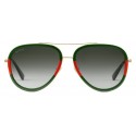 Gucci - Aviator Acetate Sunglasses - Gold with Green and Red Web Frame - Gucci Eyewear