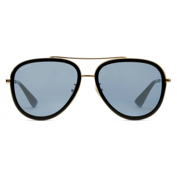 Gucci - Occhiali da Sole Aviator in Acetato - Oro con Bordo Nero Lucido - Gucci Eyewear