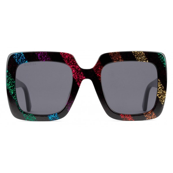 Gucci - Occhiali da Sole Quadrati in Acetato con Glitter - Nero con Glitter Arcobaleno - Gucci Eyewear