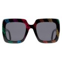 Gucci - Occhiali da Sole Quadrati in Acetato con Glitter - Nero con Glitter Arcobaleno - Gucci Eyewear