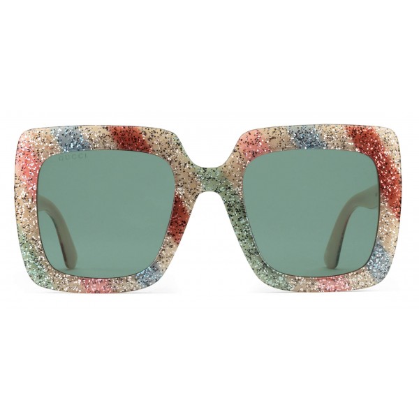 Gucci - Occhiali da Sole Quadrati in Acetato Glitter - Bianco con Glitter Multicolore - Gucci Eyewear