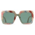 Gucci - Acetate Glitter Square Sunglasses - White with Multicolored Glitter - Gucci Eyewear