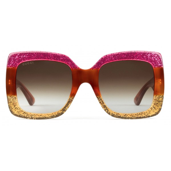 Gucci - Square Acetate Sunglasses - Pink Glitter Acetate - Gucci Eyewear