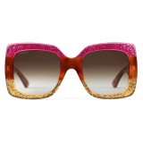 Gucci - Occhiali da Sole Quadrati in Acetato - Acetato Rosa Glitter - Gucci Eyewear