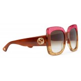 Gucci - Occhiali da Sole Quadrati in Acetato - Acetato Rosa Glitter - Gucci Eyewear